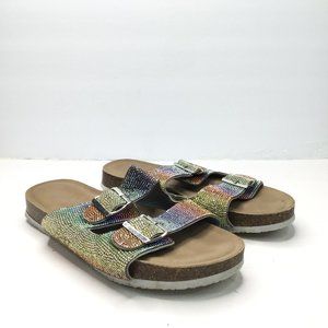 Torrid Sandal Women Size 10 Wide Multicolor Celebrate Love Rainbow Embellished